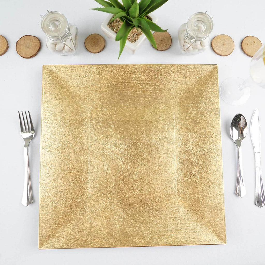 6-Pack Acrylic Charger Plates 12" Square Gold with Embossed Wood Grain - Boho Chic Dinner Party Decor Charger Tableware